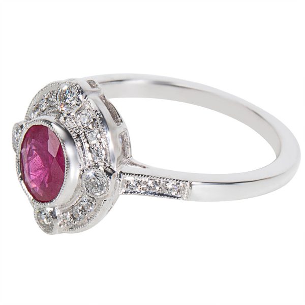 038490 SV 24fe2cfd ce74 4bf6 854a 84858cde403d BRAND NEW Diamond Ruby Vintage Style Ring 18K White Gold 020 CTW