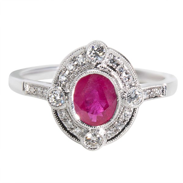 038490 fv bca3f87e 91b8 4db0 8f6e ed2b2cecbd60 BRAND NEW Diamond Ruby Vintage Style Ring 18K White Gold 020 CTW