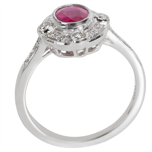 038490 pv bdb27f9b f5fe 4af0 95bb f63e91f28e66 BRAND NEW Diamond Ruby Vintage Style Ring 18K White Gold 020 CTW