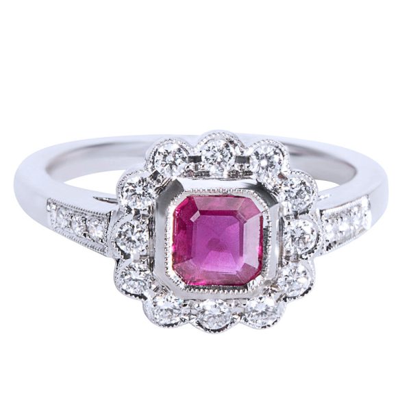 038499 fv BRAND NEW Diamond Ruby Vintage Style Ring in 18K White Gold 028 CTW