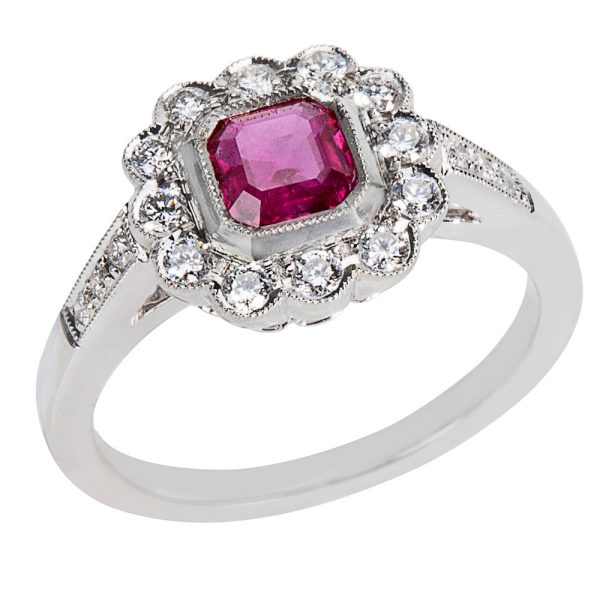 038499 pv BRAND NEW Diamond Ruby Vintage Style Ring in 18K White Gold 028 CTW