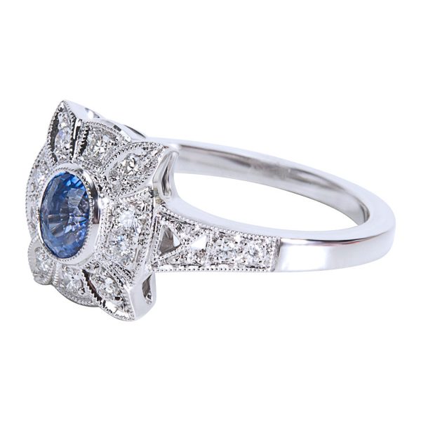 038501 SV 2cdeb633 f2e7 421d 9892 825dcbc7b871 BRAND NEW Diamond Sapphire Vintage Style Ring in 18K White Gold 018 CTW