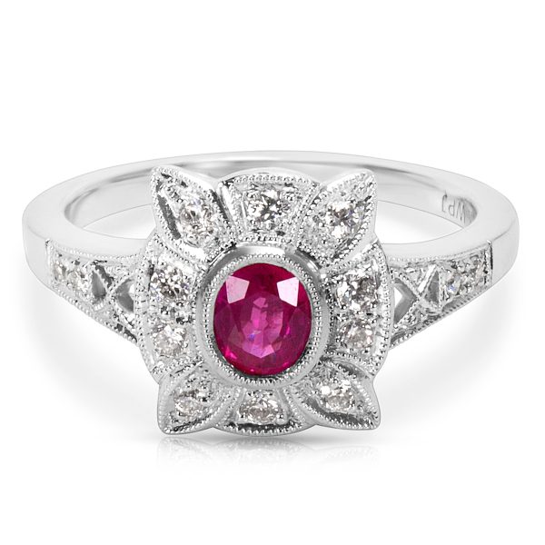 038502 fv Ruby Diamond Fashion Ring in 18K White Gold 018 CTW