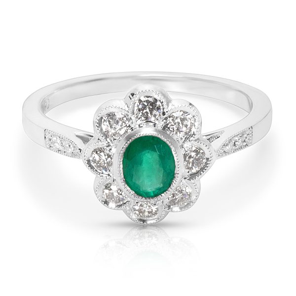 038506 fv BRAND NEW Emerald Diamond Vintage Ring in 18K White Gold 028 CTW