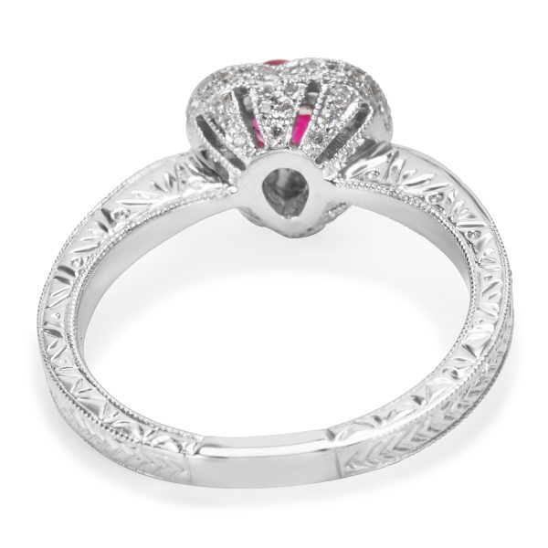 039986 bv aa934081 8831 4684 ac50 911bda4bbc74 BRAND NEW Diamond and Ruby Heart Fashion Ring in 18K White Gold 108 CTW