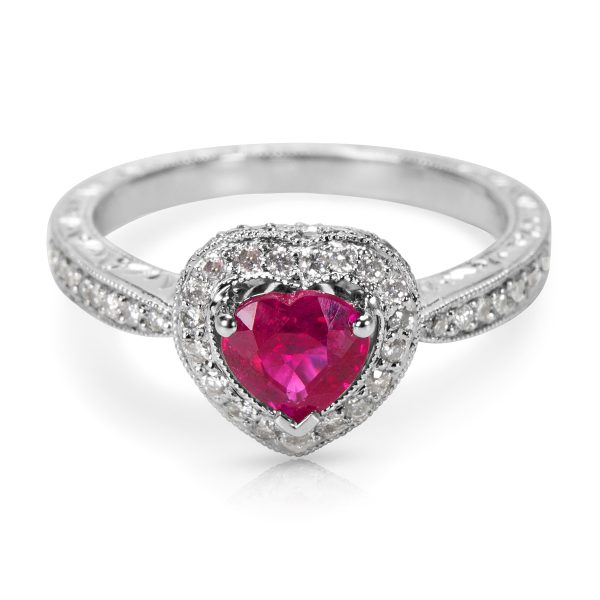 039986 fv 837a48ad 0551 43fd 9d52 e85cc92ec9fd BRAND NEW Diamond and Ruby Heart Fashion Ring in 18K White Gold 108 CTW