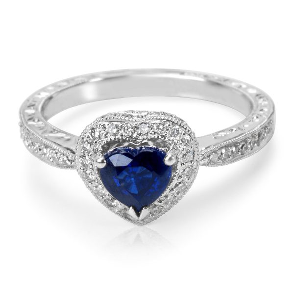 039988 fv 9a1b6493 9f6a 4675 9200 514c904b9e75 BRAND NEW Heart Shaped Sapphire Fashion Ring in 18K White Gold with Diamonds