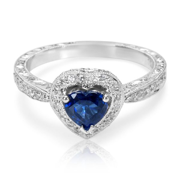 039990 fv BRAND NEW Fashion Ring in 18K White Gold with Sapphire Center and Diamonds