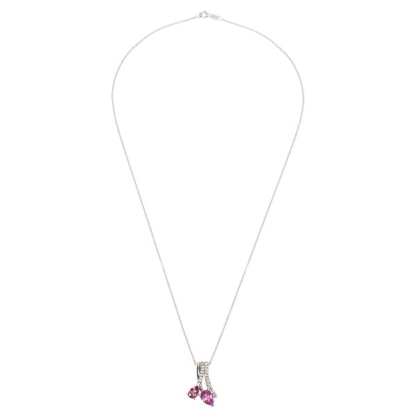 042868 pv BRAND NEW Diamond Pink Topaz Rhodolite Pendant in 14K Gold