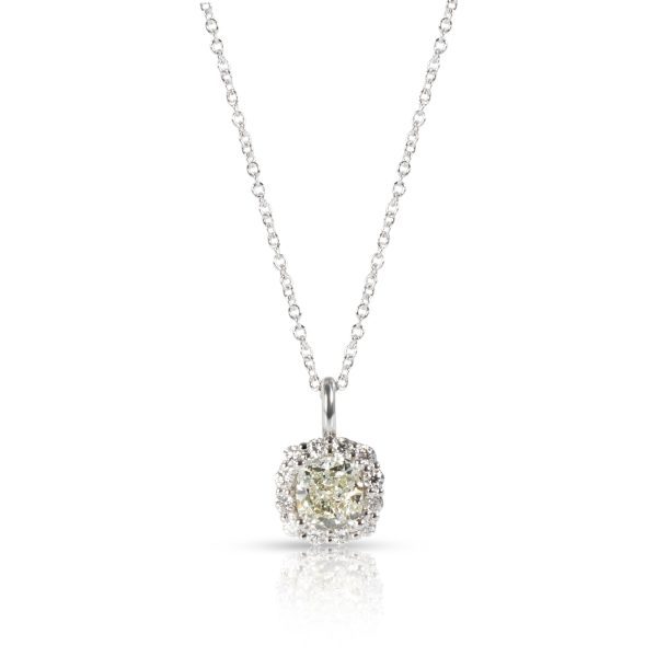 045079 fv 9c7d4995 c8dd 4fe7 a0a2 ee58eed772d3 Cushion Cut Halo Diamond Necklace in 14K White Gold GIA K SI1 125 CTW