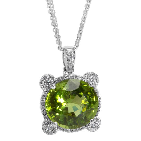 046918 fv IGI Certified Peridot Diamond Necklace in 18K White Gold 711 CTW