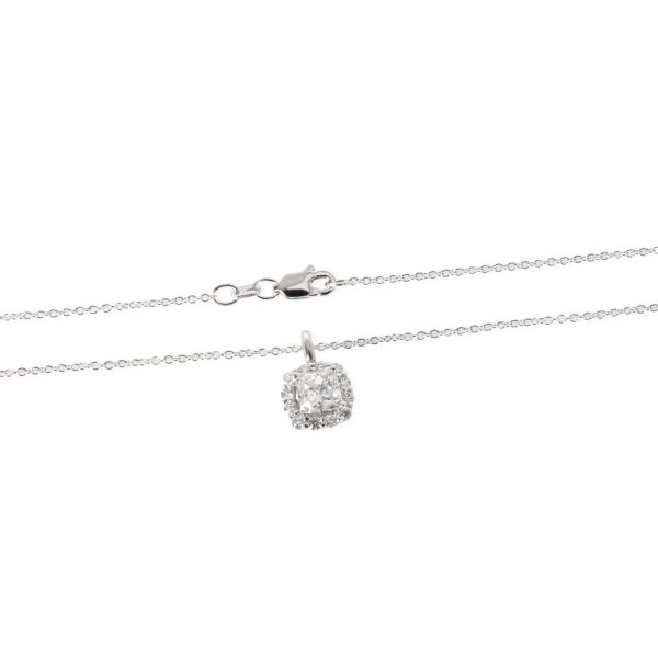 047354 clasp Halo Radiant Diamond Necklace in 14K White Gold GIA Certified D VS2 128 CTW