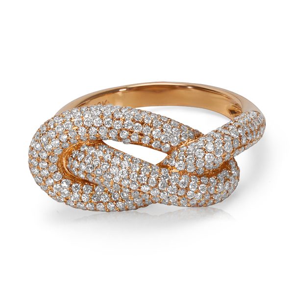 061947 fv BRAND NEW Diamond Pave Knot Fashion Ring in 18k Rose Gold 130 CTW