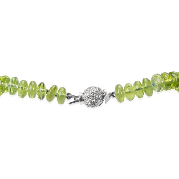 064029 clasp Peridot Bead Necklace in 18K White Gold with Diamonds 2200 CTW