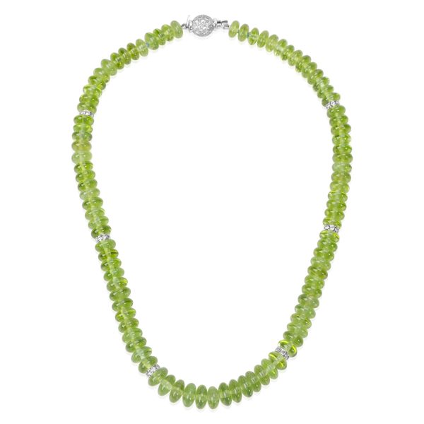 064029 pv Peridot Bead Necklace in 18K White Gold with Diamonds 2200 CTW