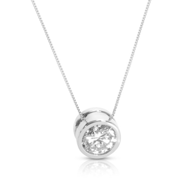 074980 fv J VS1 Diamond Bezel Set Solitaire Necklace in 14K White Gold 1 CTW