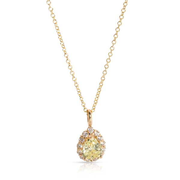 078368 fv 2621eefb 6f0d 4b15 a162 0c8e5e7c274d GIA Certified Fancy Yellow Pear Halo Diamond Necklace in 14K Yellow Gold 126CTW