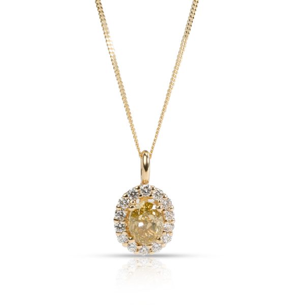 088955 fv GIA Certified Brownish YellowVS2 Oval Diamond Halo Necklace in 14K Gold 131ctw