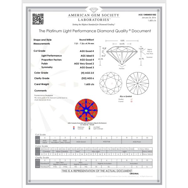 091471 stamp AGS Certified Ritani Diamond Engagement Ring 160 ct HSI2