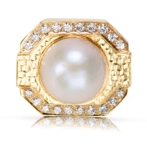 091522 fv 18KT Yellow Gold Diamond Pearl Ring in 18KT Gold 020ctw