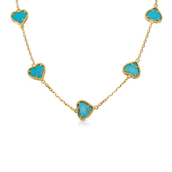 091542 fv 9 Station Turquoise Heart Necklace in 18kt Yellow Gold