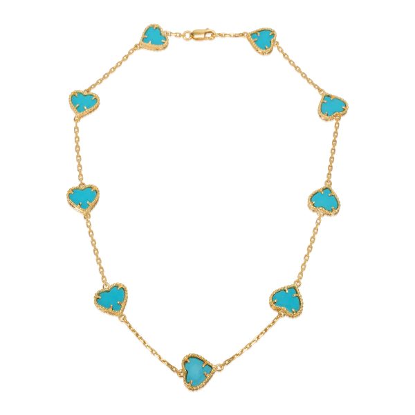 091542 pv 9 Station Turquoise Heart Necklace in 18kt Yellow Gold