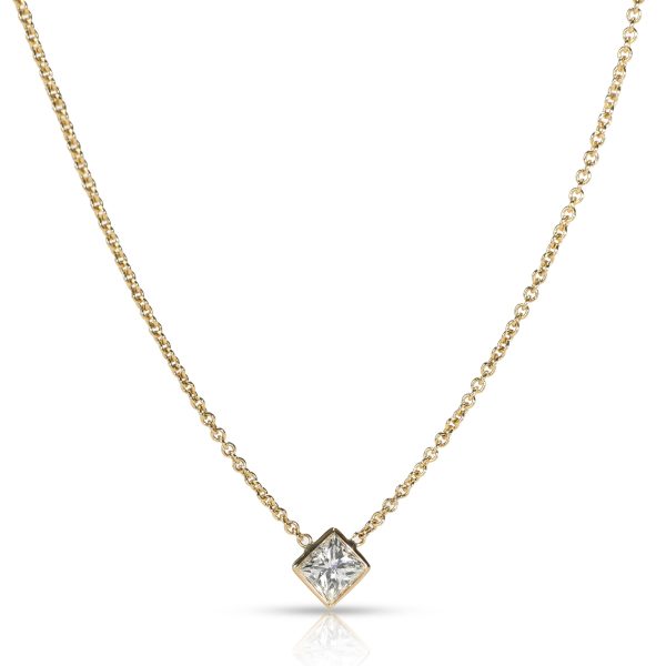 091687 fv GIA Certified Princess Diamond Necklace in 14K Yellow Gold K VS1 071 CTW