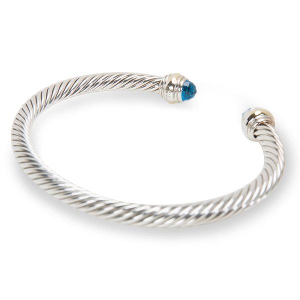 092383 sv 6d09815c 0747 4cbb 90e1 2230cc95d574 David Yurman Cable Blue Topaz Bracelet in Sterling Silver 14K Yellow Gold