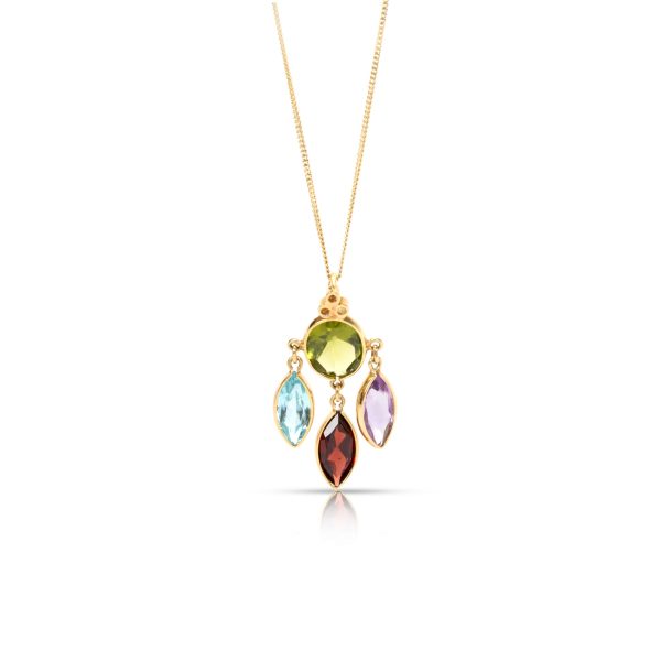 093226 fv Gemstone Necklace with Garnet Blue Topaz Amethyst Peridot in 18K Yellow Gold