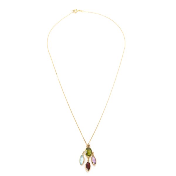 093226 pv Gemstone Necklace with Garnet Blue Topaz Amethyst Peridot in 18K Yellow Gold