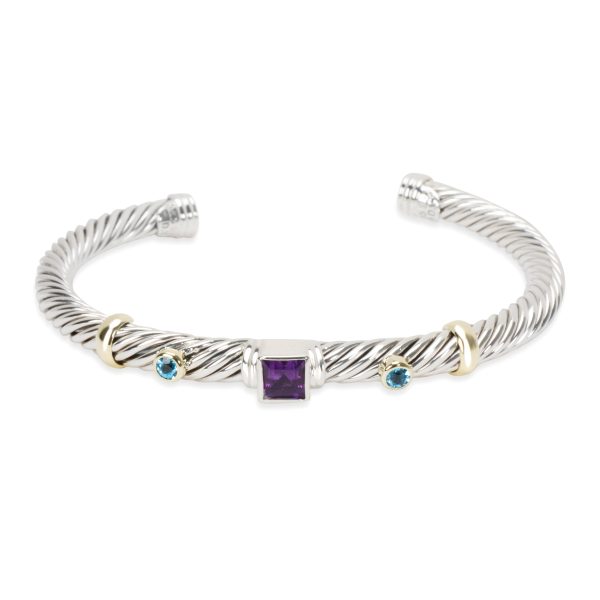 093545 fv David Cable Bangle with Yurman Amethyst Blue Topaz in Sterling Silver Gold