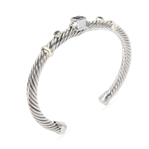 093545 pv David Cable Bangle with Yurman Amethyst Blue Topaz in Sterling Silver Gold