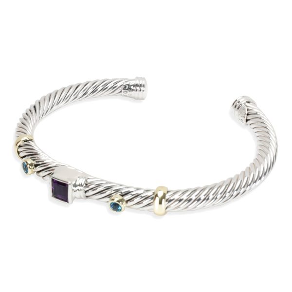 093545 sv David Cable Bangle with Yurman Amethyst Blue Topaz in Sterling Silver Gold