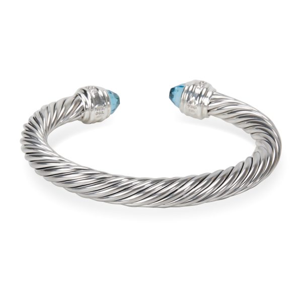 093608 bv b6d29468 0aa5 450b 9103 c2956b00e56b David Yurman Blue Topaz Diamond Cable Bracelet in Sterling Silver