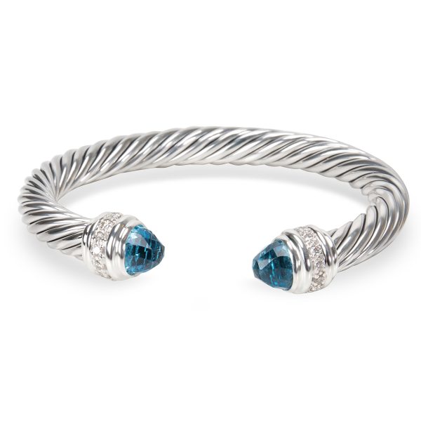 093608 fv 6c1311b5 643a 40c5 8105 60e4f445bf38 David Yurman Blue Topaz Diamond Cable Bracelet in Sterling Silver