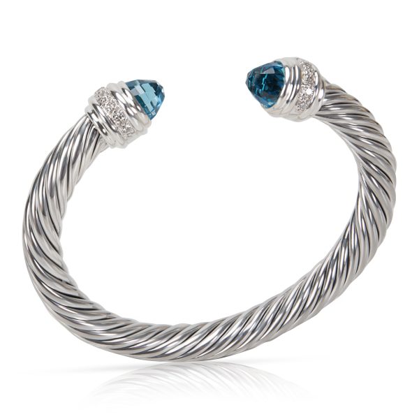 093608 pv 6ba38ba9 664c 4555 b8ee d4bdb4857f95 David Yurman Blue Topaz Diamond Cable Bracelet in Sterling Silver