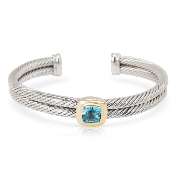 094521 fv David Yurman Blue Topaz Cable Bangle in Sterling Silver 18K Yellow Gold