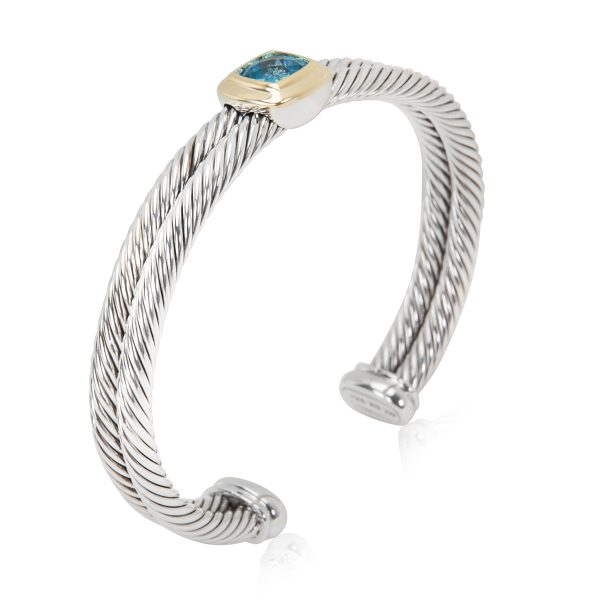 094521 pv David Yurman Blue Topaz Cable Bangle in Sterling Silver 18K Yellow Gold