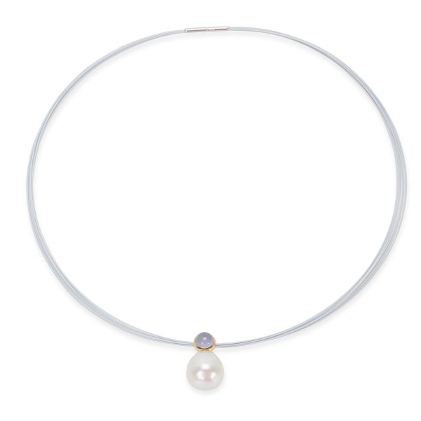 095838 clasp 14K Yellow Gold Pearl Chalcedony Choker