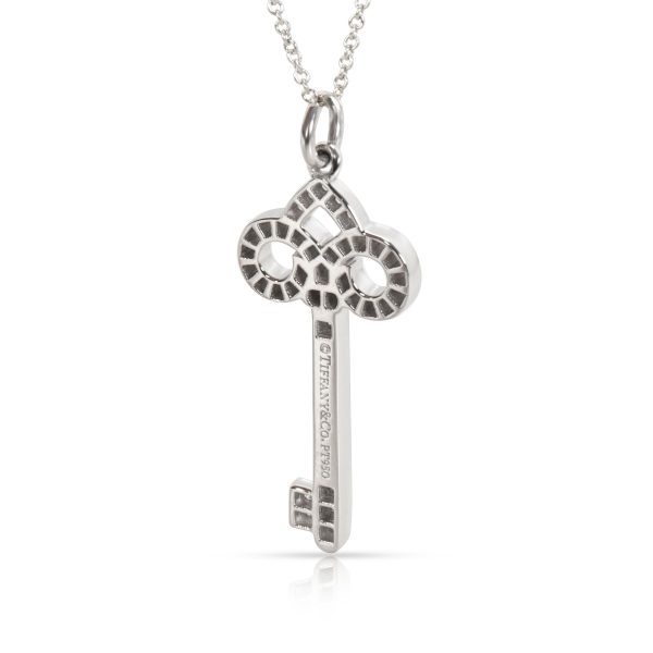 096603 bv Tiffany Co Fleur De Lis Diamond Key Pendant Necklace in Platinum 012 ctw