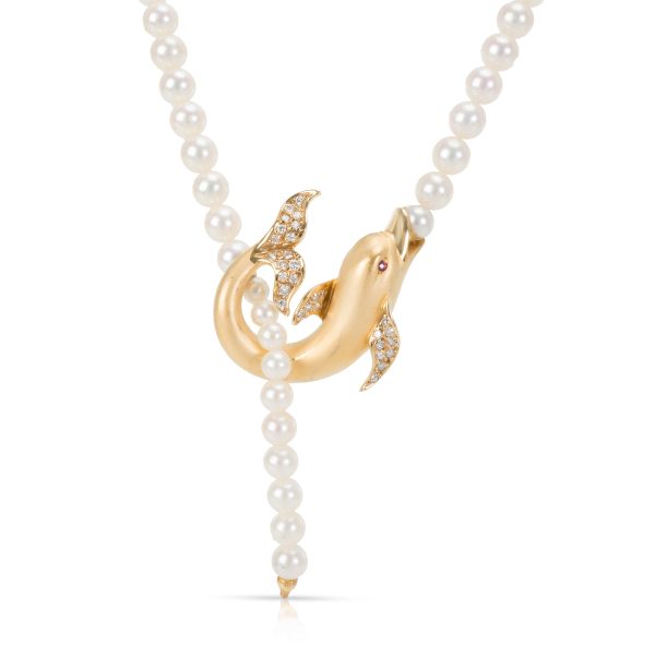 097957 fv Carrera y Carrera Diamond Textured Dolphin Necklace in 18K Yellow Gold 015 CTW