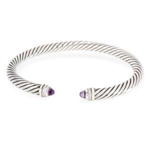 098406 fv 0628e363 ffab 44be 9d00 5422f950c7c5 David Yurman 5mm Cable Diamond Amethyst Bangle in Sterling Silver 014 CTW