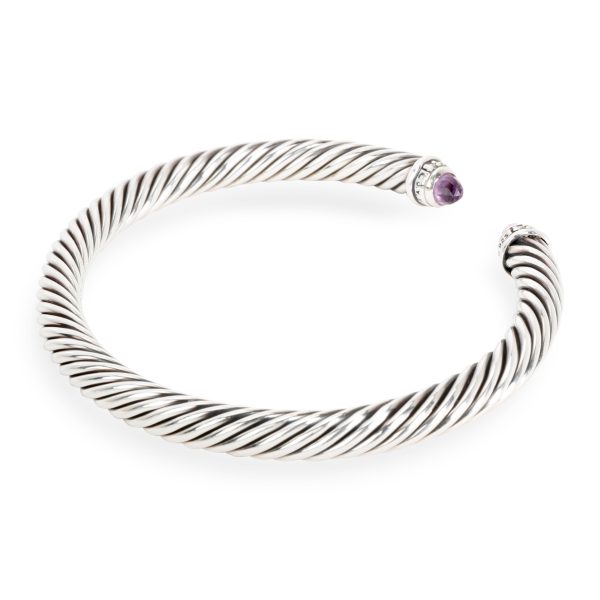 098406 sv 3d0933f7 58d4 4fb6 97ca 6f7f8853af50 David Yurman 5mm Cable Diamond Amethyst Bangle in Sterling Silver 014 CTW