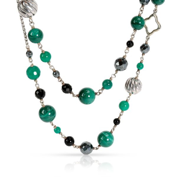 098651 fv David Yurman Bijoux Malachite Onyx Bead Necklace in Sterling Silver