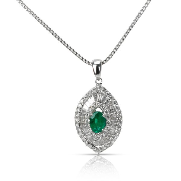 099368 fv Emerald Diamond Evil Eye Pendant in 14K White Gold 144 CTW