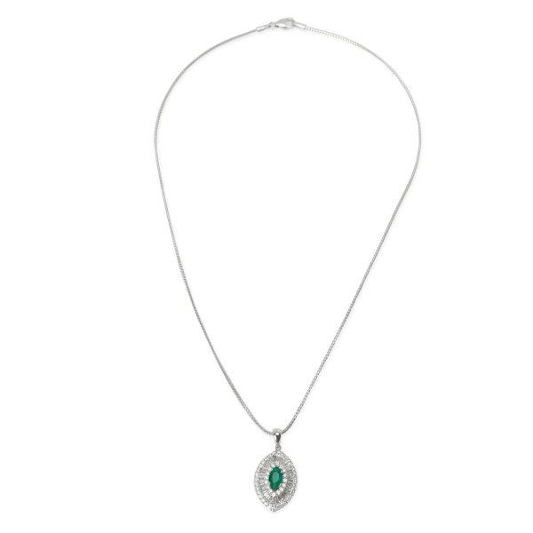 099368 pv Emerald Diamond Evil Eye Pendant in 14K White Gold 144 CTW