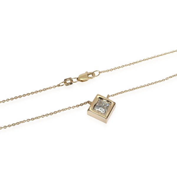 099380 clasp GIA Certified Princess cut Bezel Set Diamond Necklace in 14K Yellow Gold 090 Ct