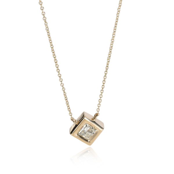 099380 fv GIA Certified Princess cut Bezel Set Diamond Necklace in 14K Yellow Gold 090 Ct