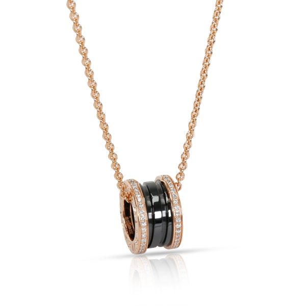 099639 fv Bulgari B Zero 1 Diamond Black Ceramic Necklace in 18K Rose Gold 038 CTW