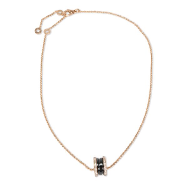 099639 pv Bulgari B Zero 1 Diamond Black Ceramic Necklace in 18K Rose Gold 038 CTW